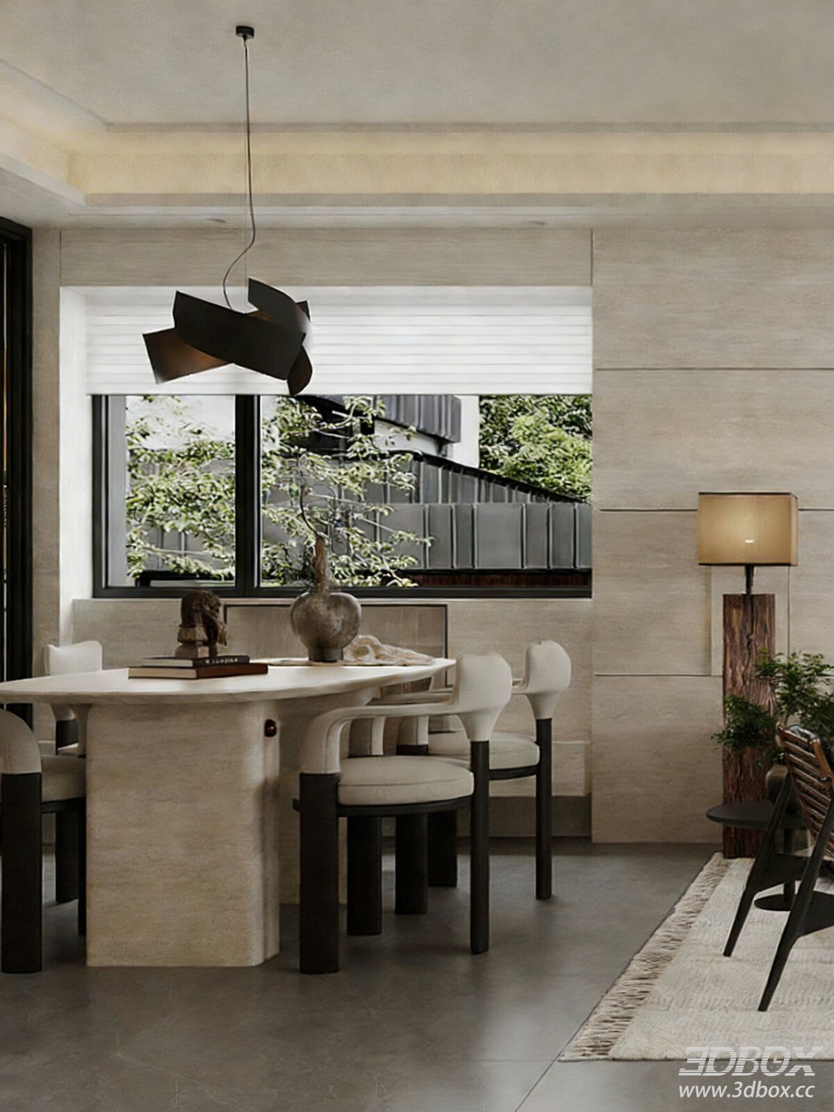 Italian Luxury Minimalist No-main-light Dining Room Interior 3D model - front view