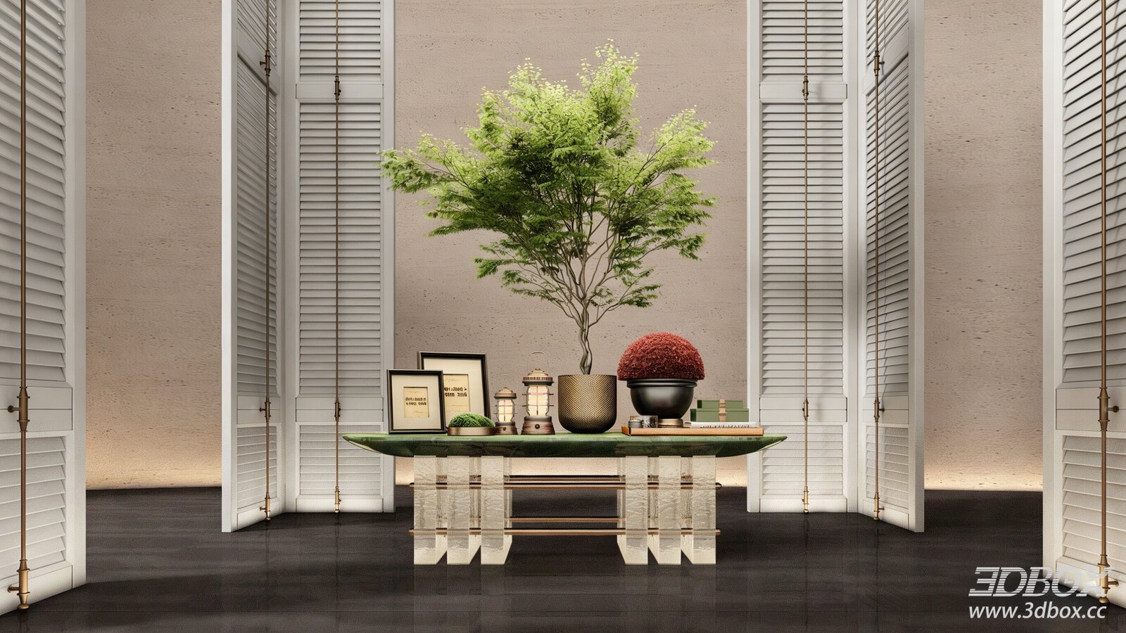 Modern Vintage Hotel Lobby Console Table Decor Set 3D model - front view