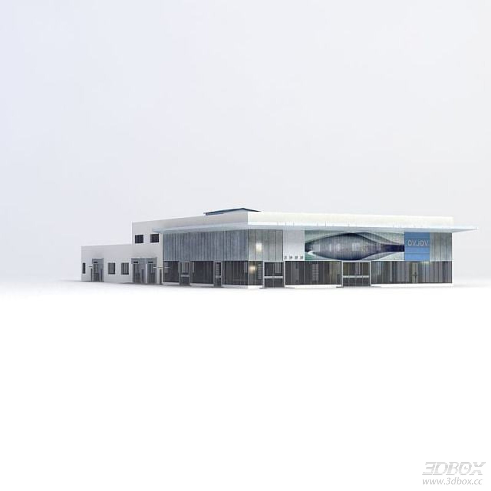 Modern Auto Repair Shop Commercial Building Exterior 3D model - front view