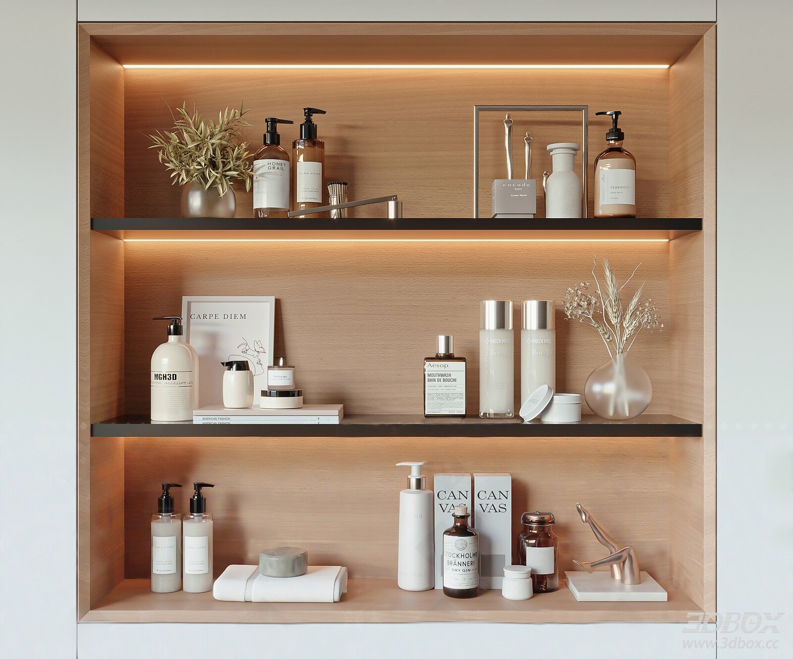 Modern Bathroom Toiletries Cosmetics Decor Set 3D model - front view