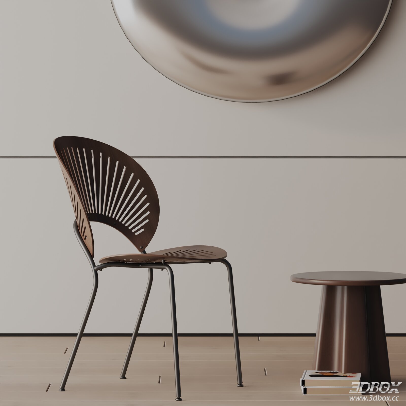 Modern Minimalist Wooden Leisure Chair with Metal Frame 3D model - front view