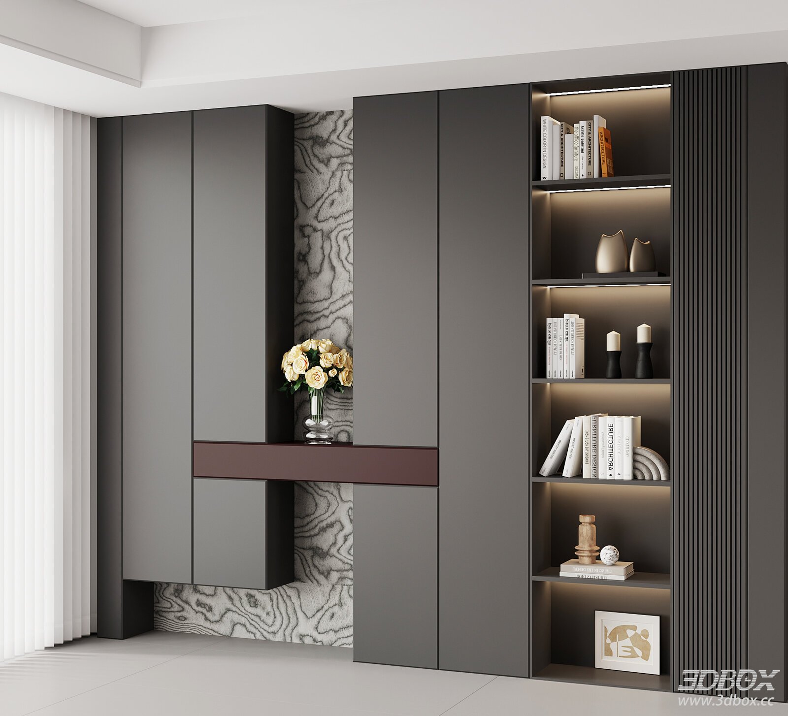 Modern Italian Style Hallway Entry Cabinet with Display Shelf 3D model - front view