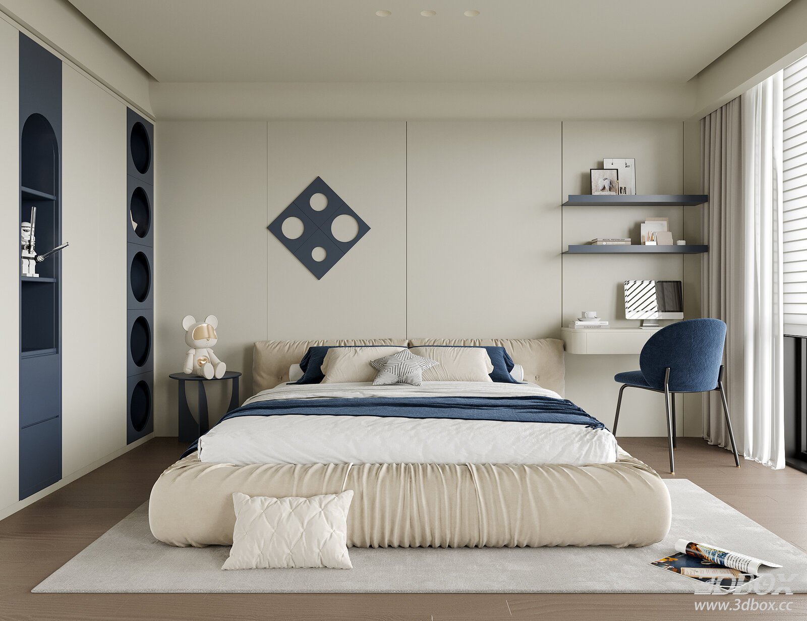 Modern Minimalist Kids Bedroom Interior Scene 3D model - front view