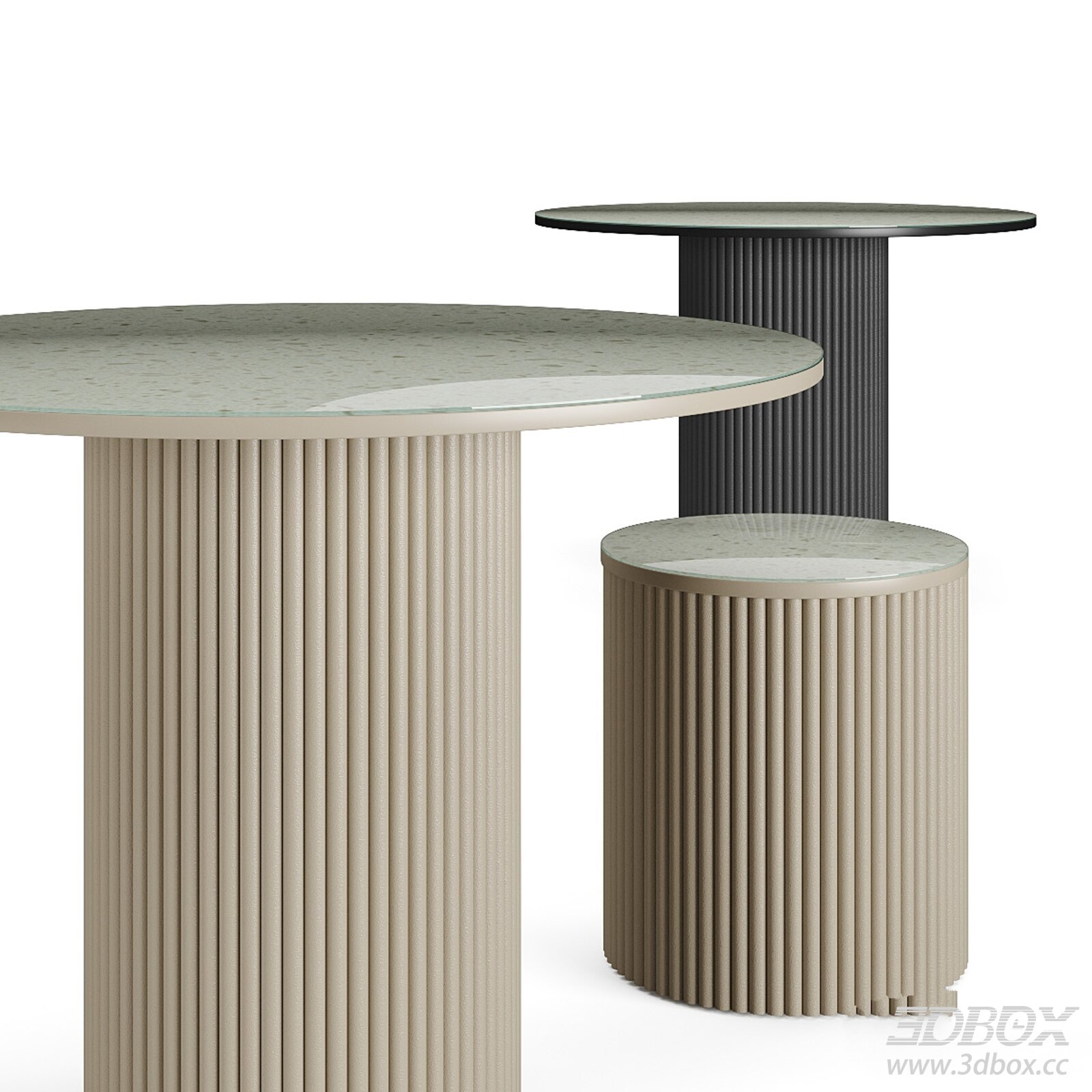 Modern Round Fluted Base Dining Table Set 3D model - thumbnail 1