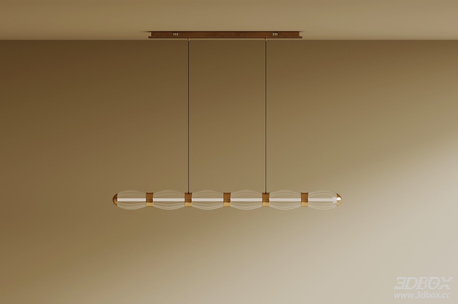 Modern Art Linear Glass Brass Ceiling Pendant Lamp 3D model - front view