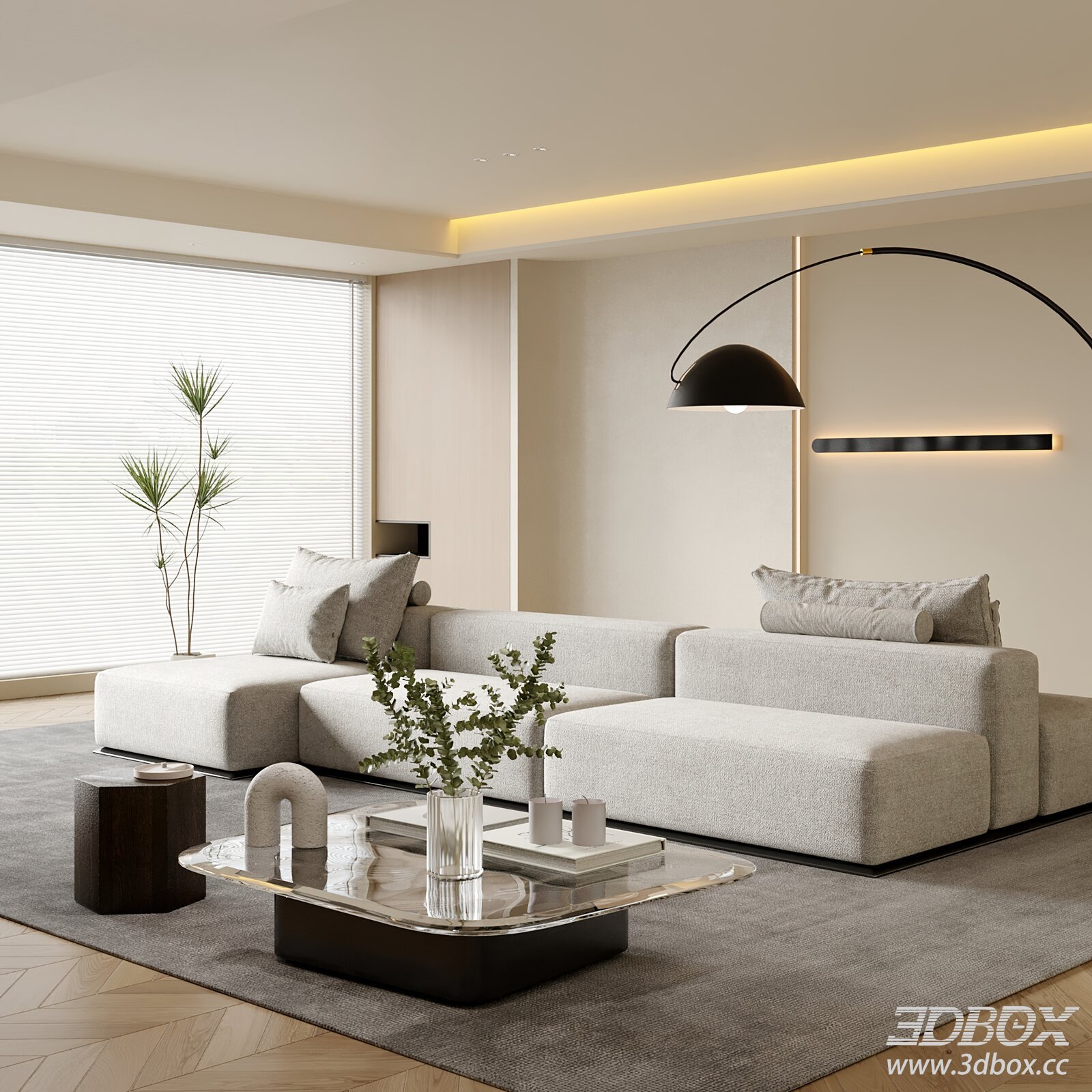 Modern Minimalist Living Room Interior Scene 3D model - thumbnail 1