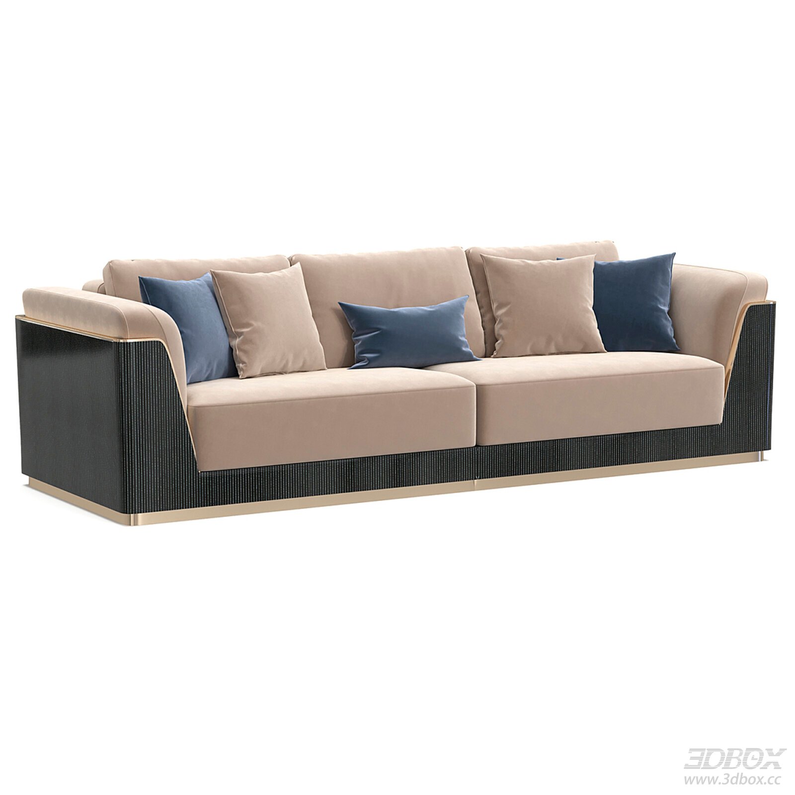 Modern Luxury Beige Velvet Upholstered Sofa Set 3D model - front view