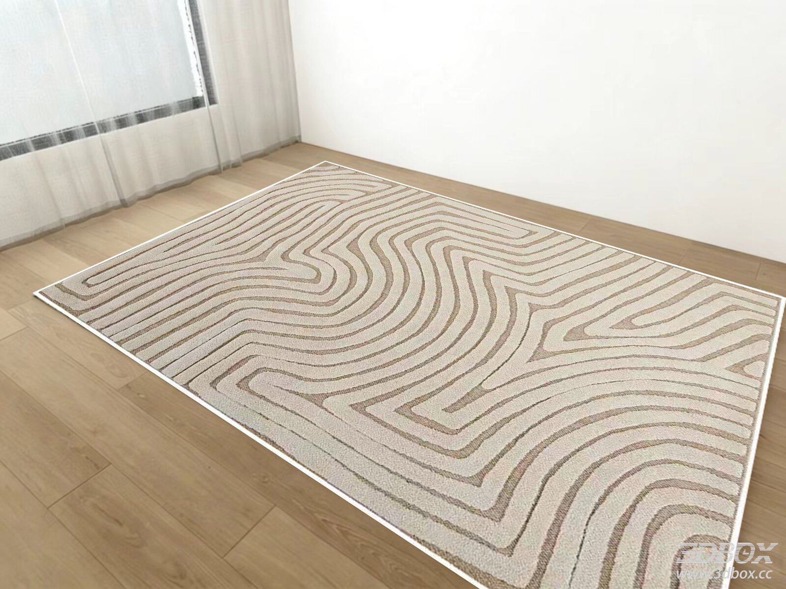 Modern Abstract Wavy Pattern Beige Brown Carpet 3D model - front view