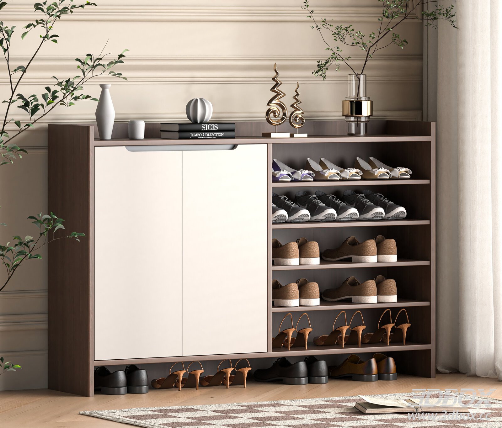 Modern Hallway Shoe Cabinet Storage Unit 3D model - thumbnail 1