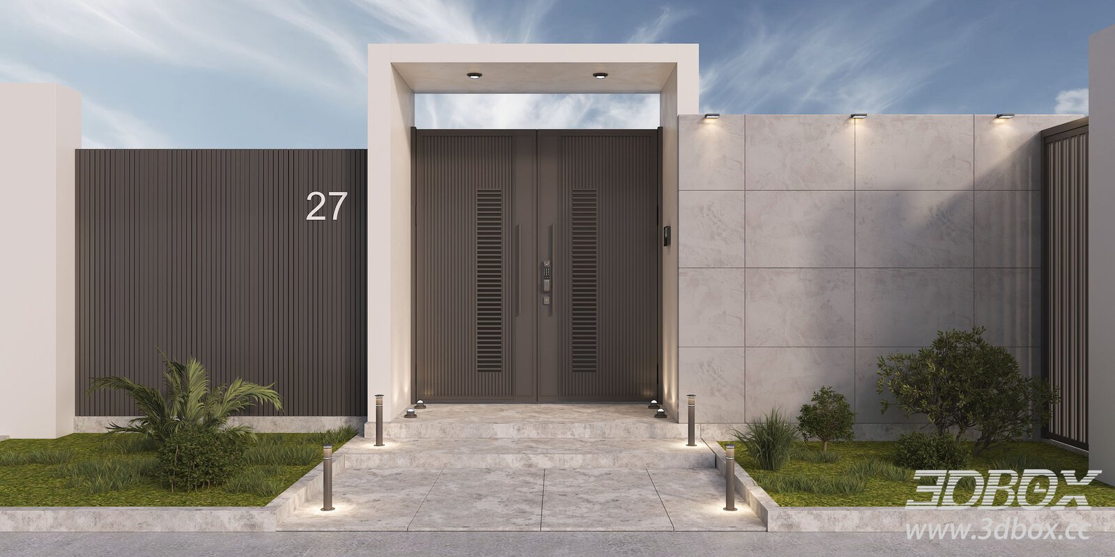 Modern Villa Entrance Gate Exterior Scene 3D model - thumbnail 1