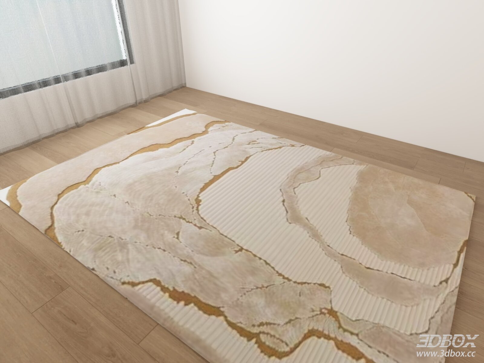 Modern Marble Pattern Beige Carpet with Gold Accent 3D model - front view