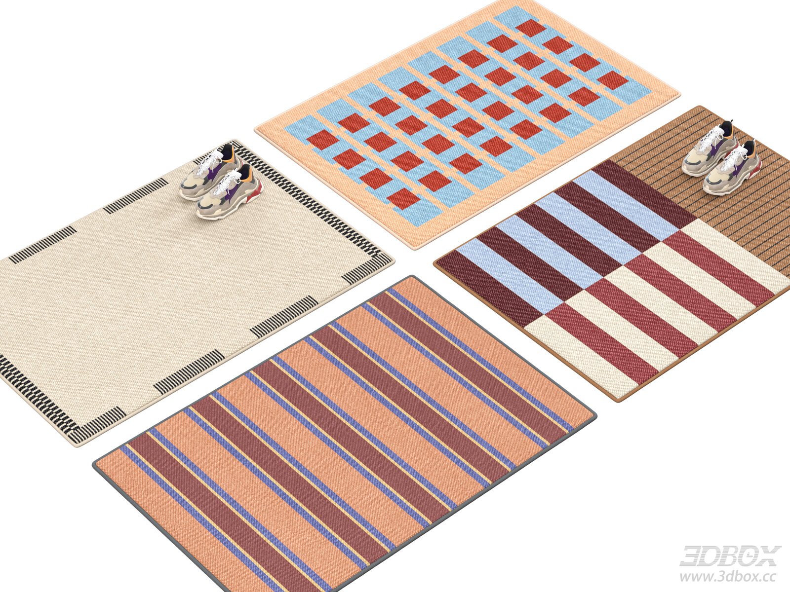 Vintage Jute Entryway Doormat Set with Sneakers 3D model - front view