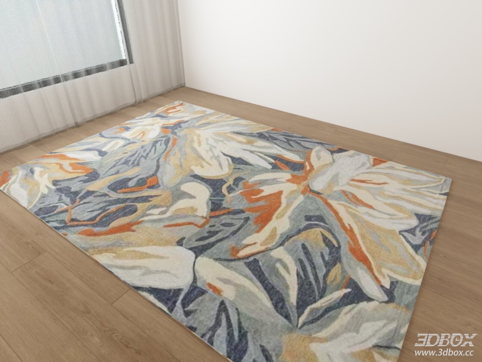 Modern Abstract Floral Bauhaus Style Carpet 3D model - front view