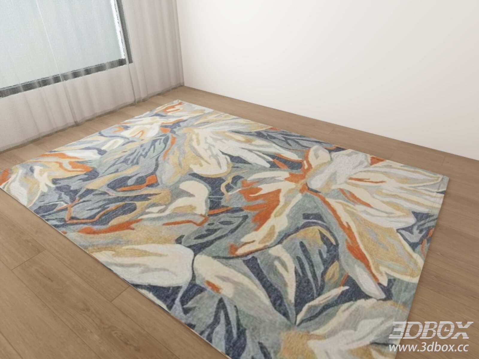 Modern Abstract Floral Bauhaus Style Carpet 3D model - thumbnail 1