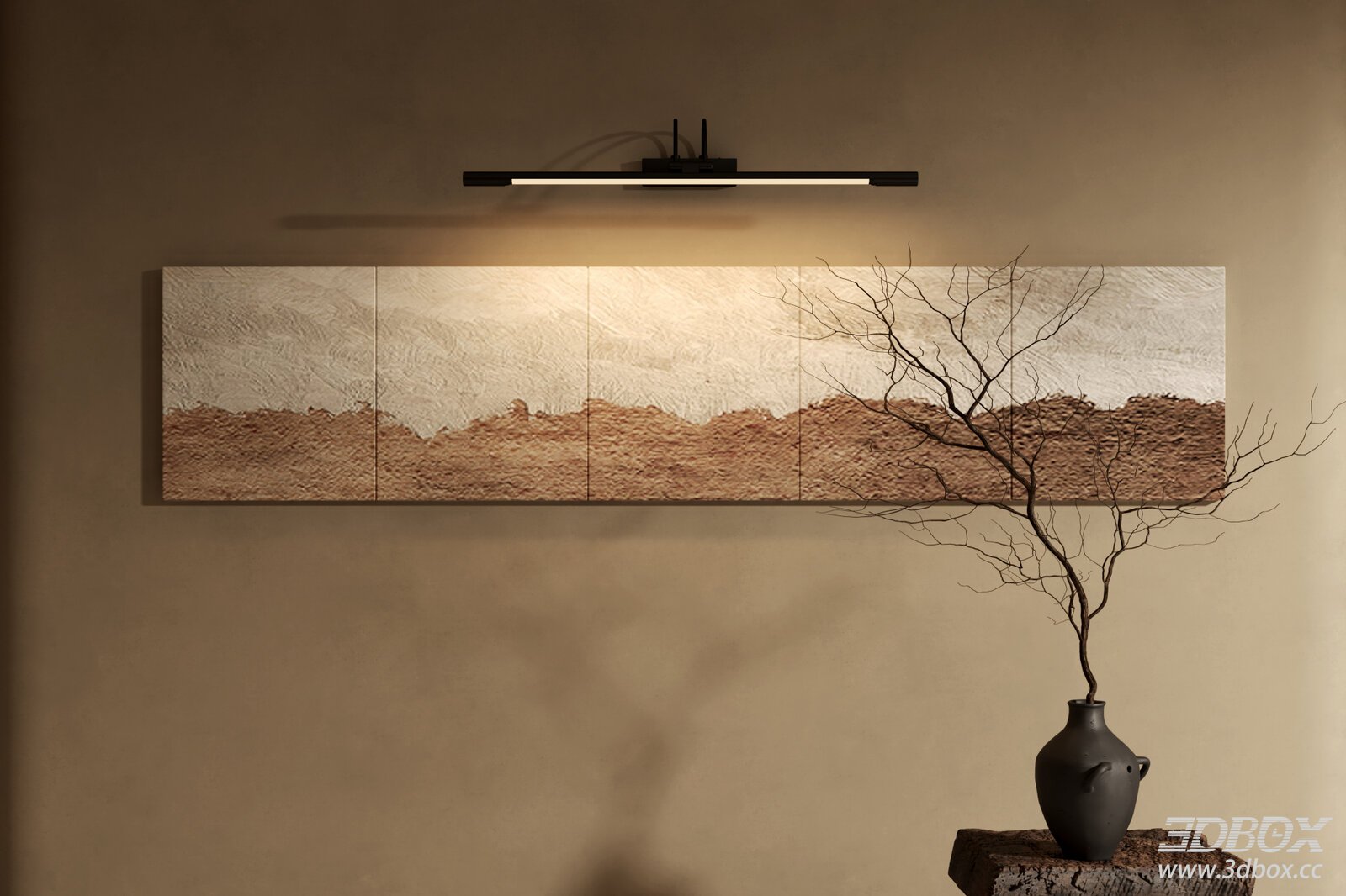 Wabi Sabi Long Horizontal Textured Wall Art Set 3D model - front view