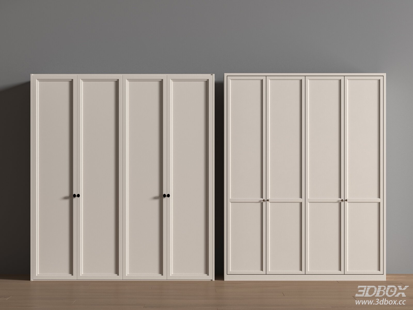 French Cream Style Wardrobe Set 3D model - front view