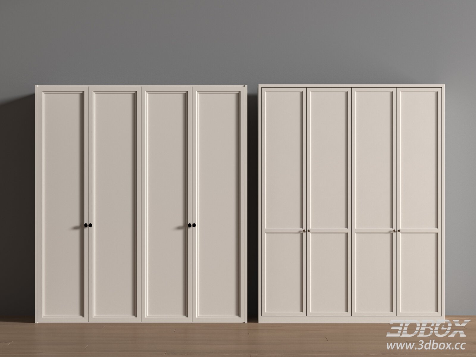 French Cream Style Wardrobe Set 3D model - thumbnail 1