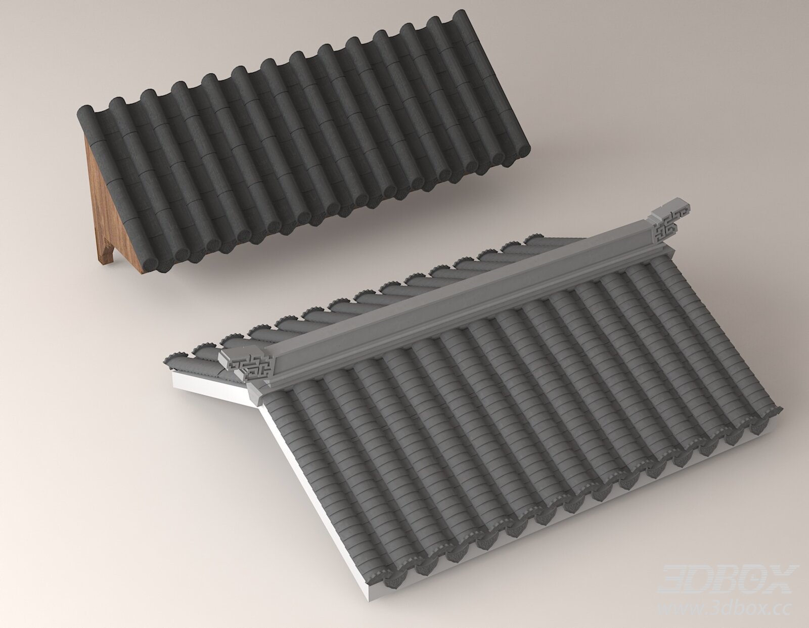 Traditional Chinese Grey Tile Roof Set 3D model - thumbnail 1