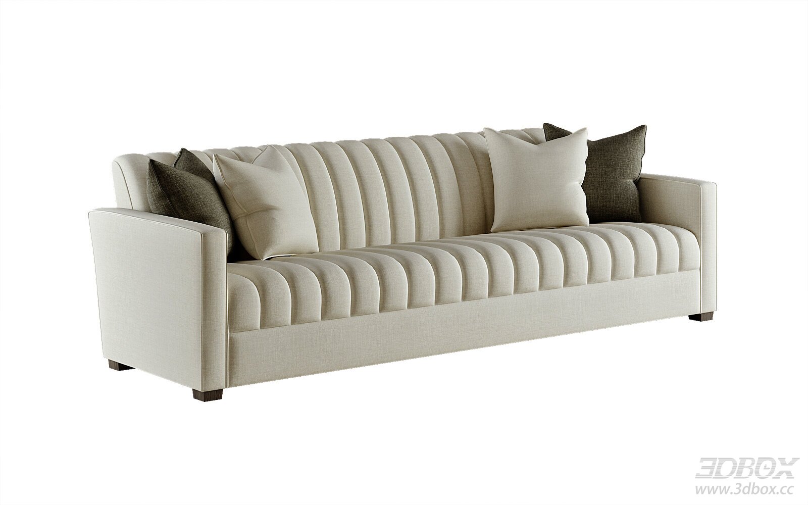 American Style 3 Seater Tufted Fabric Sofa 3D model - front view