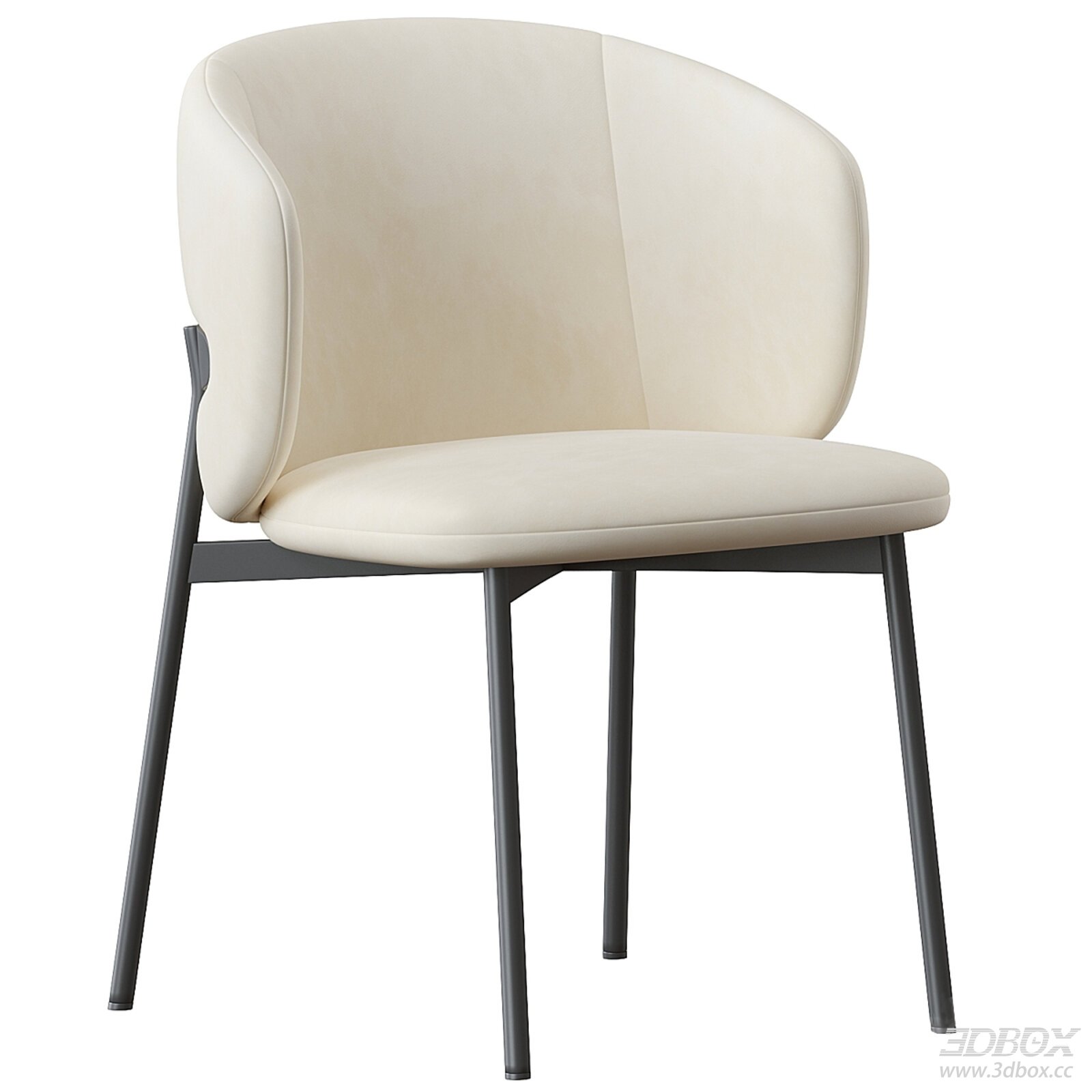 Modern Upholstered Dining Chair with Metal Legs 3D model - front view