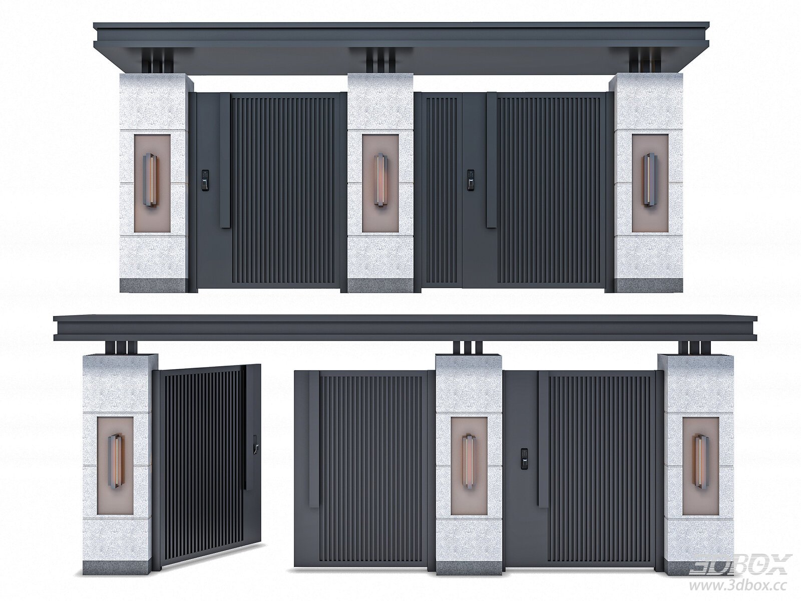 Modern Aluminum Alloy Villa Courtyard Entrance Gate 3D model - front view