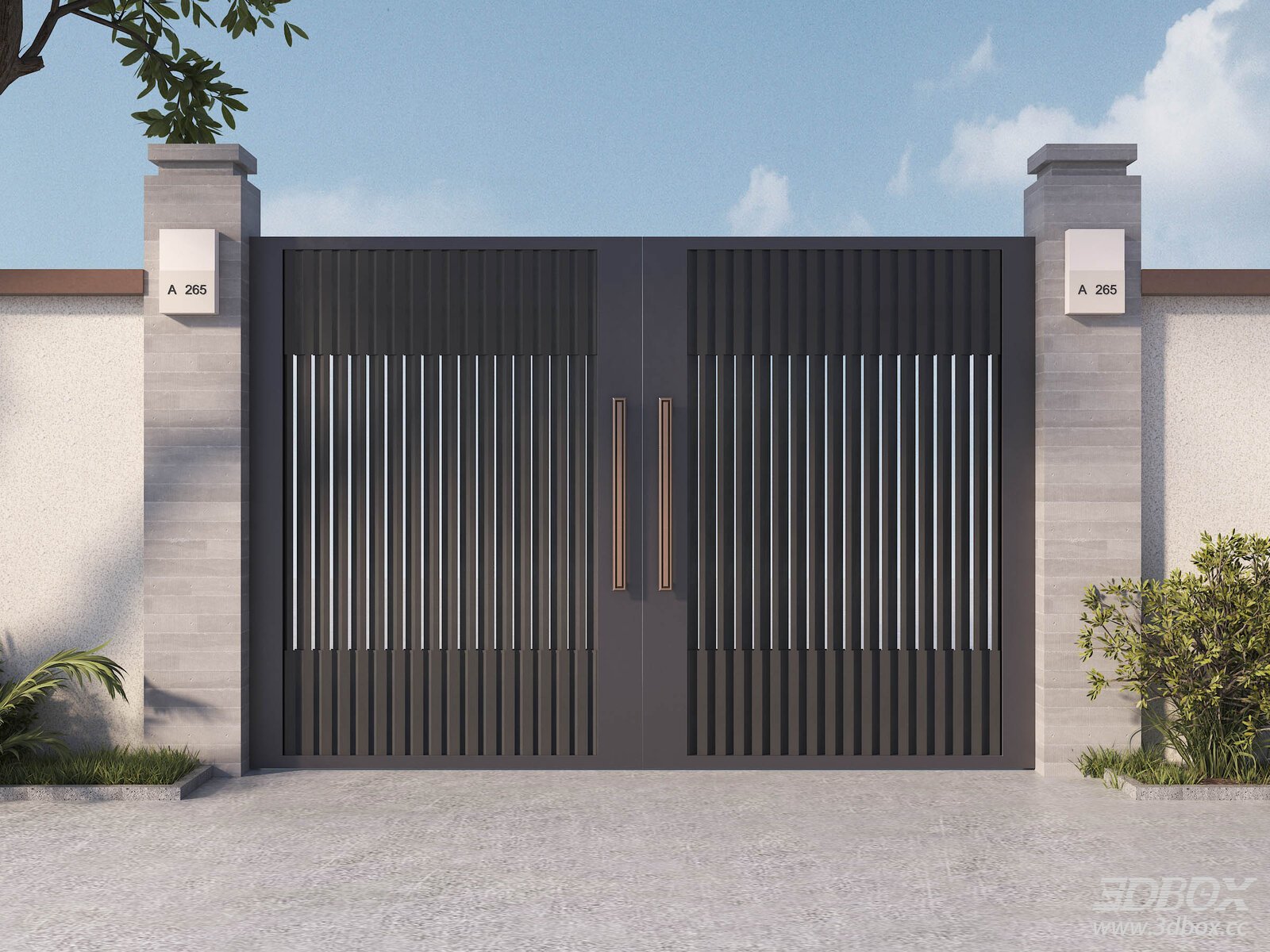 Modern Minimalist Metal Villa Courtyard Entrance Gate 3D model - front view