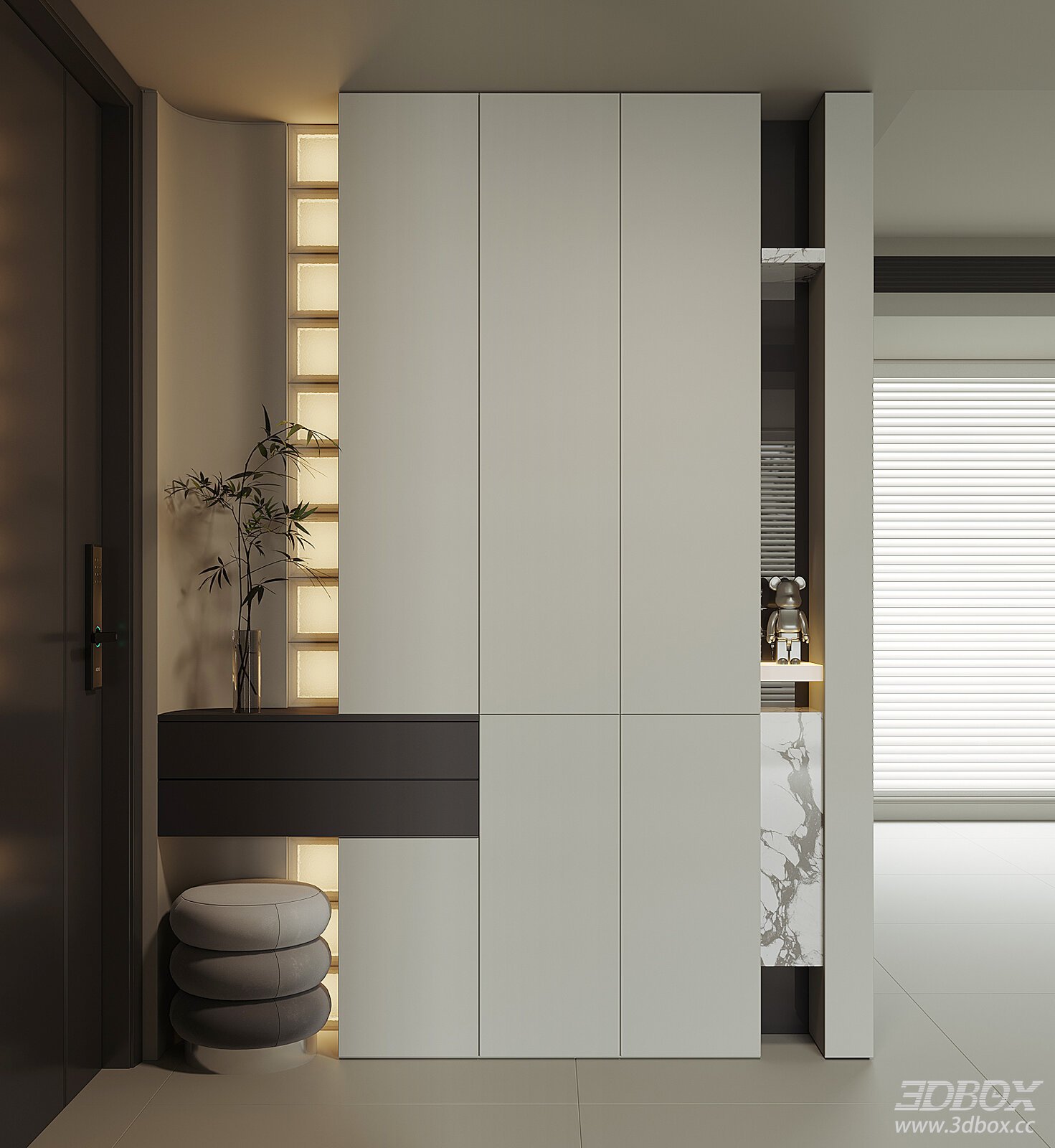 Modern Minimalist Hallway Entry Shoe Cabinet 3D model - front view