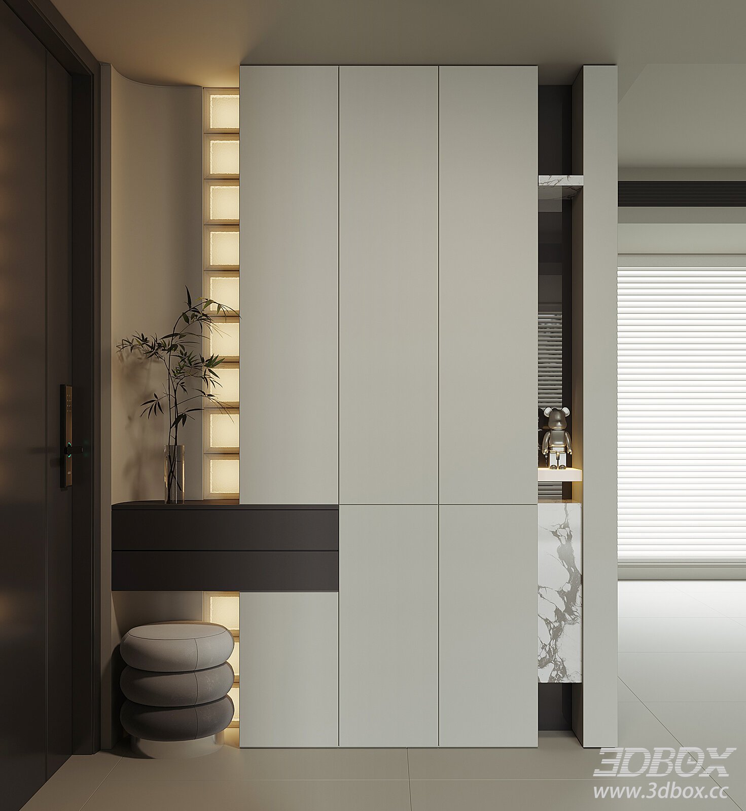 Modern Minimalist Hallway Entry Shoe Cabinet 3D model - thumbnail 1