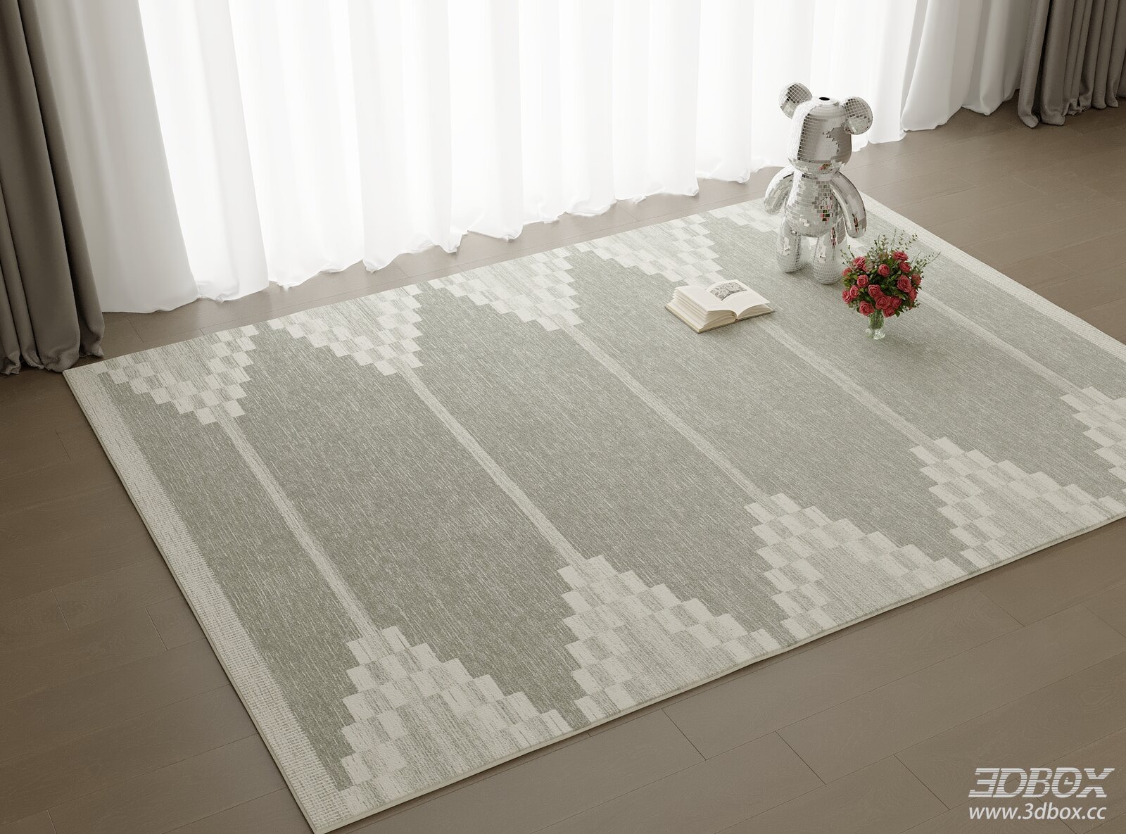 Modern Minimalist Light Grey Geometric Pattern Carpet 3D model - front view