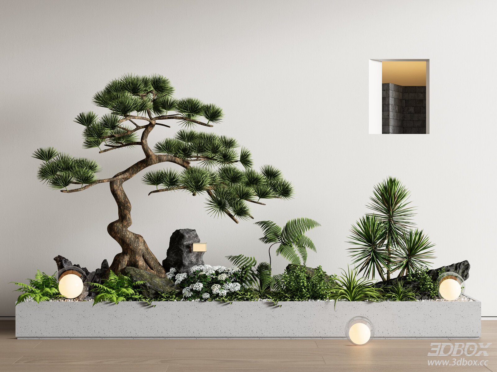 New Chinese Style Indoor Pine Bonsai Landscape Plant Set 3D model - front view