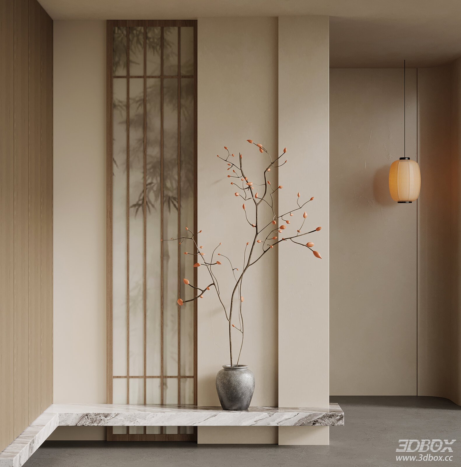 New Chinese Style Minimalist Entryway Hallway Scene 3D model - front view