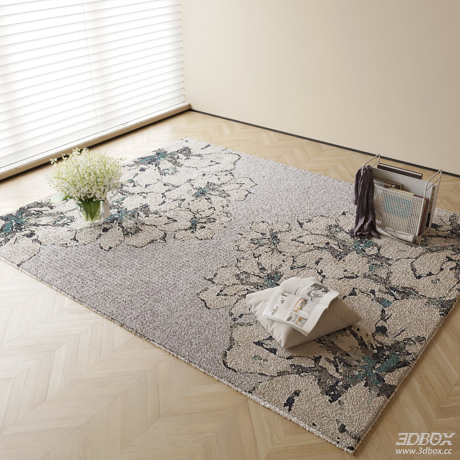 Modern Floral Pattern Area Rug 3D model - front view