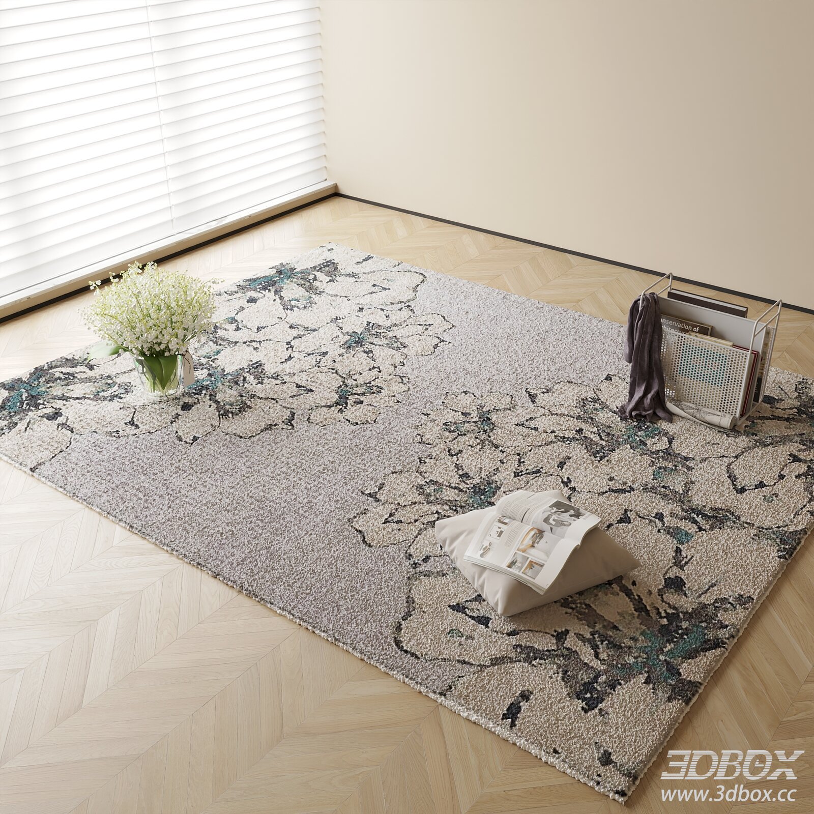 Modern Floral Pattern Area Rug 3D model - thumbnail 1