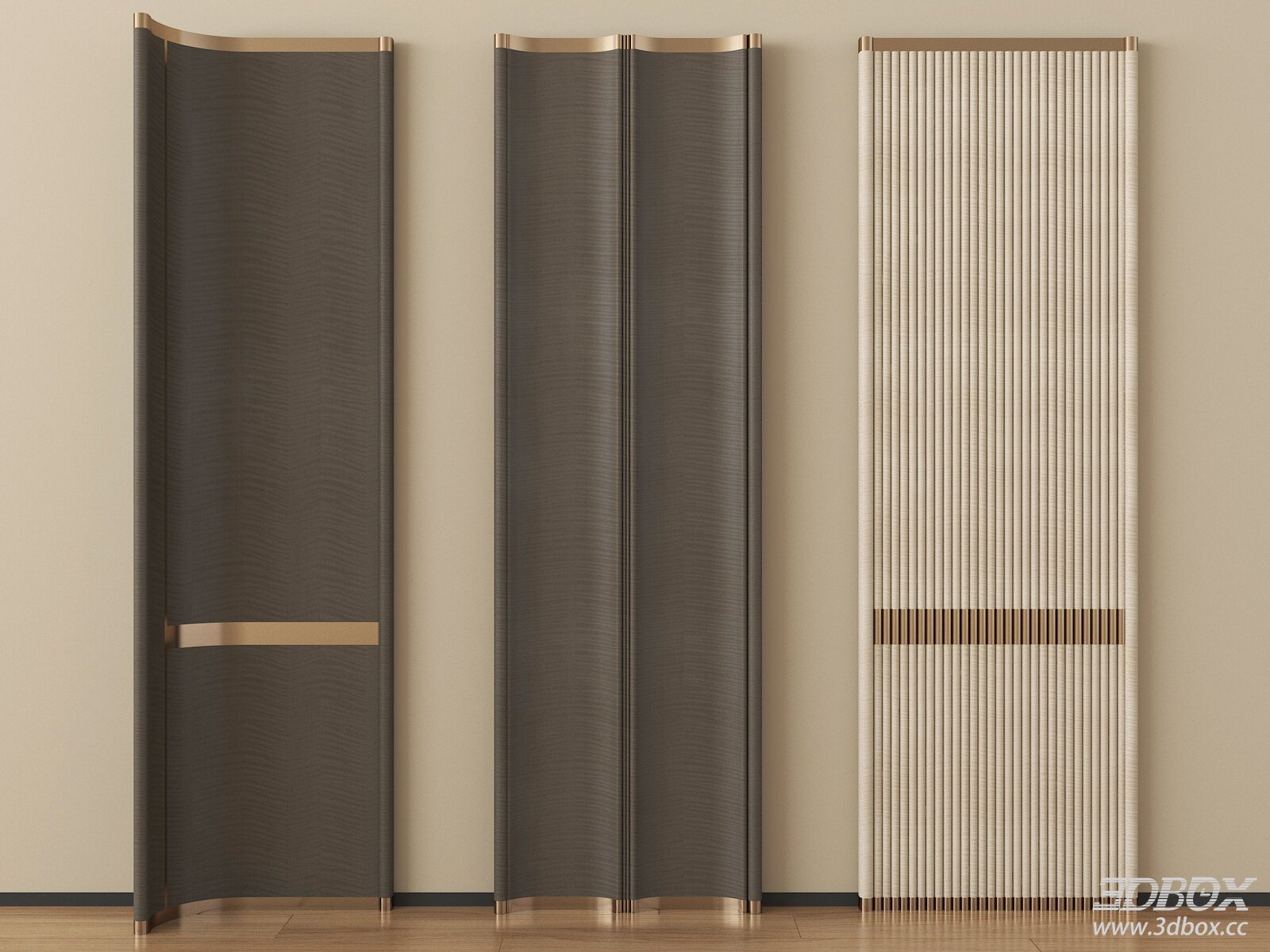 Modern Decorative Wall Panel Set with Brass Trim 3D model - front view