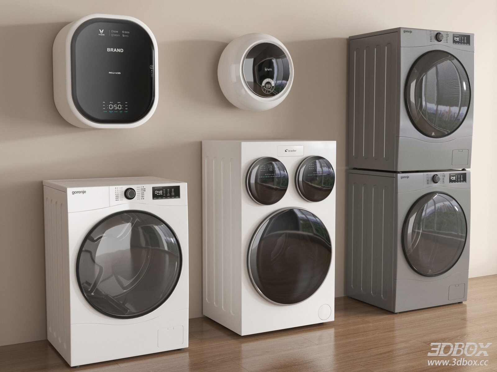 Modern Washing Machine and Dryer Set Collection 3D model - front view