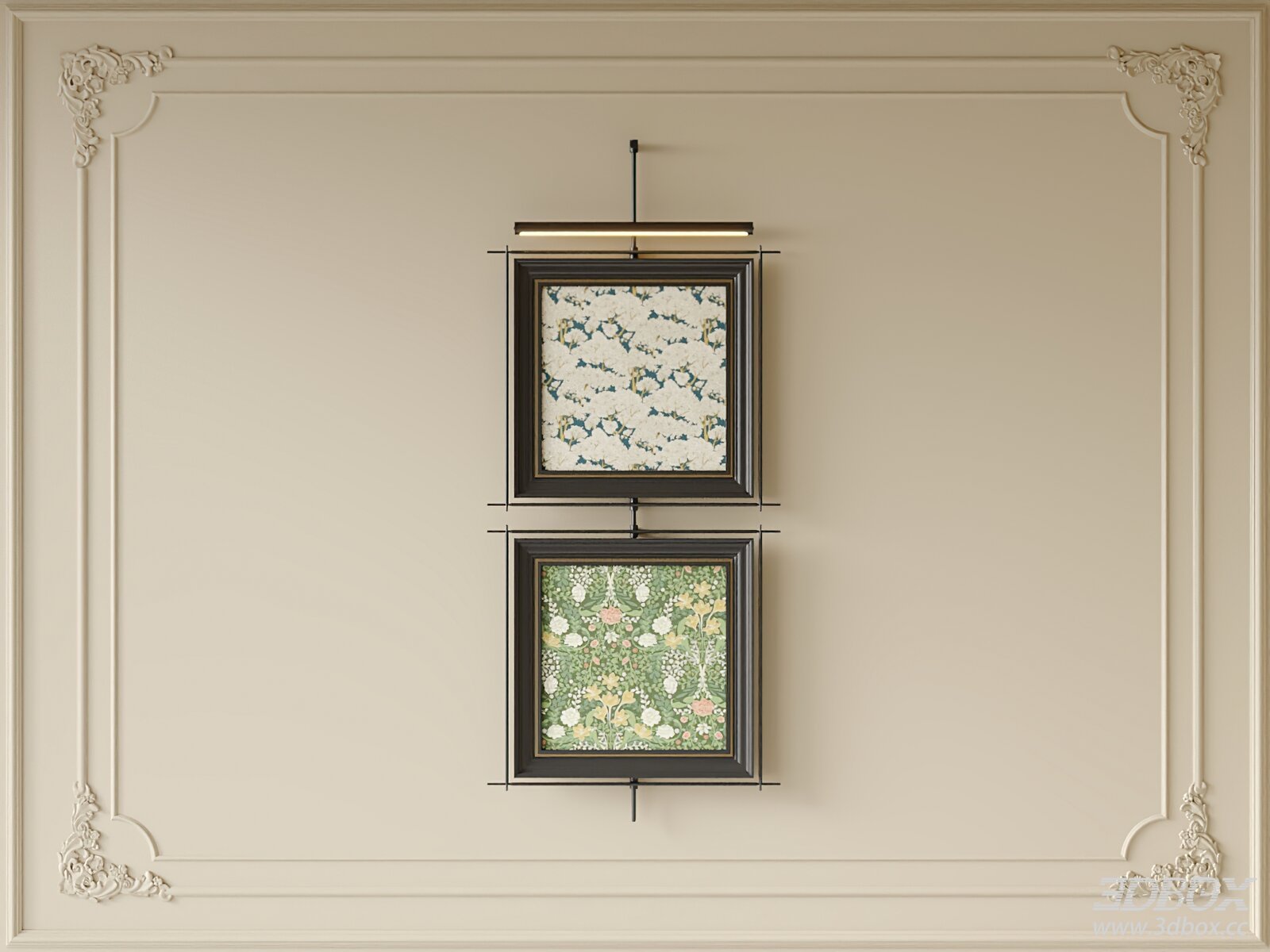 Modern Vintage Decorative Frame Set with Floral Paintings 3D model - front view