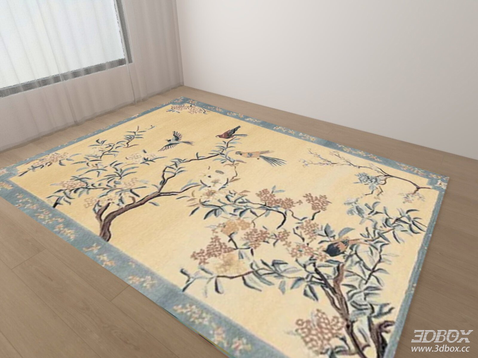 Traditional Floral Bird Pattern Carpet 3D model - front view