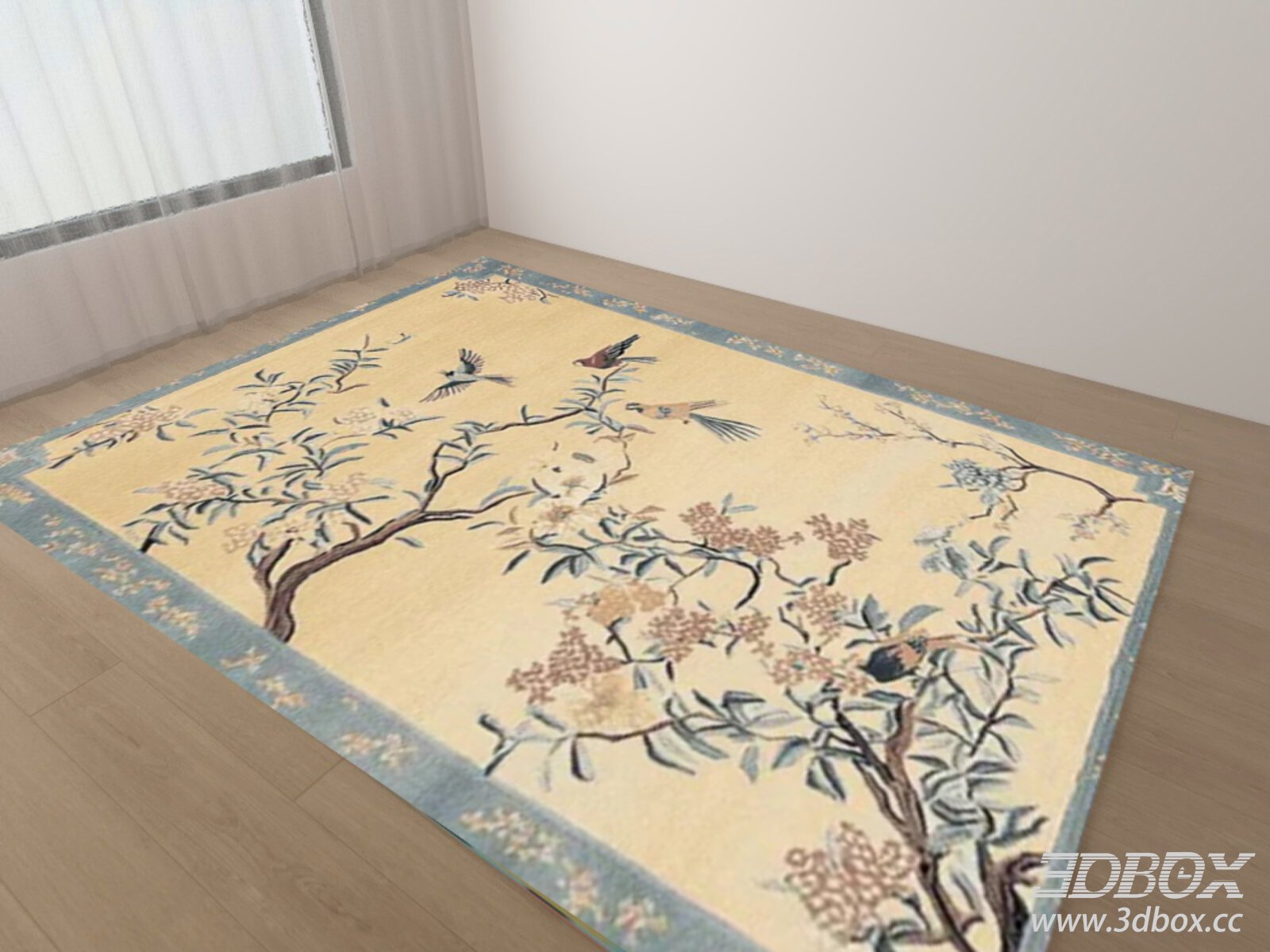 Traditional Floral Bird Pattern Carpet 3D model - thumbnail 1