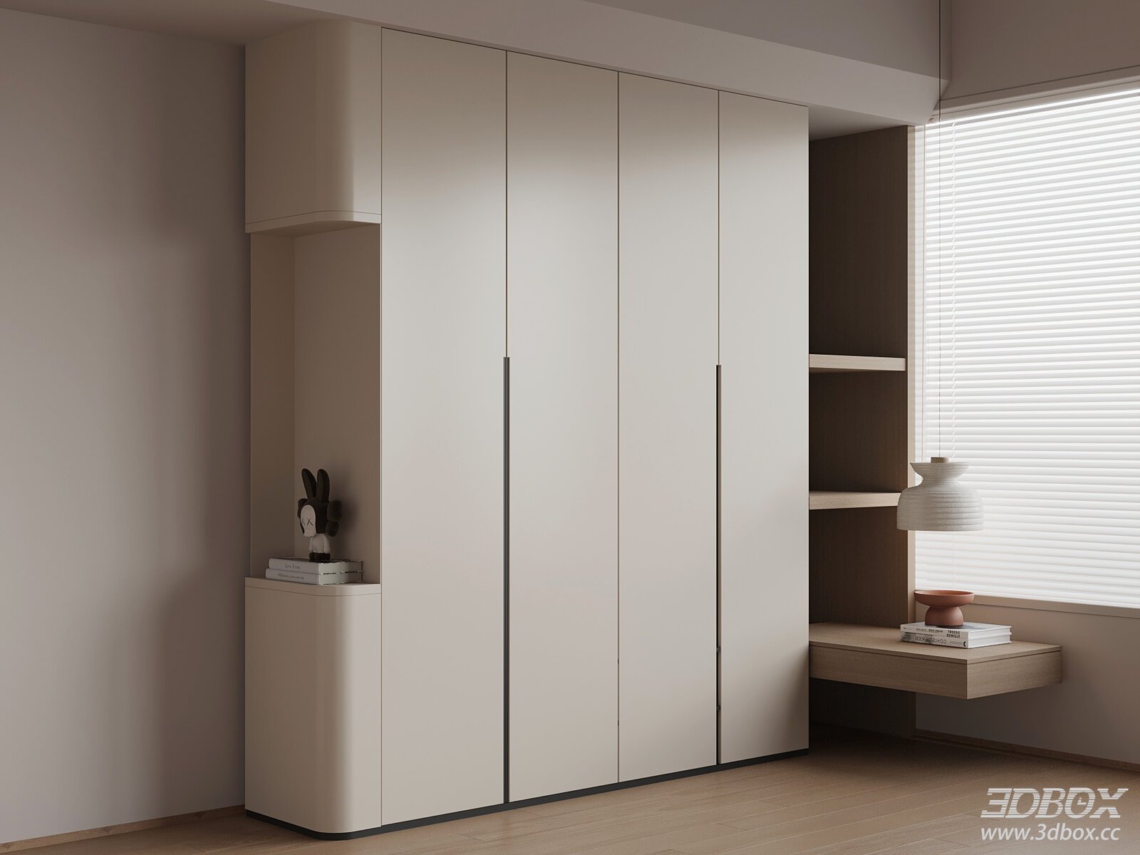 Modern Minimalist Built-in Wardrobe 3D model - front view