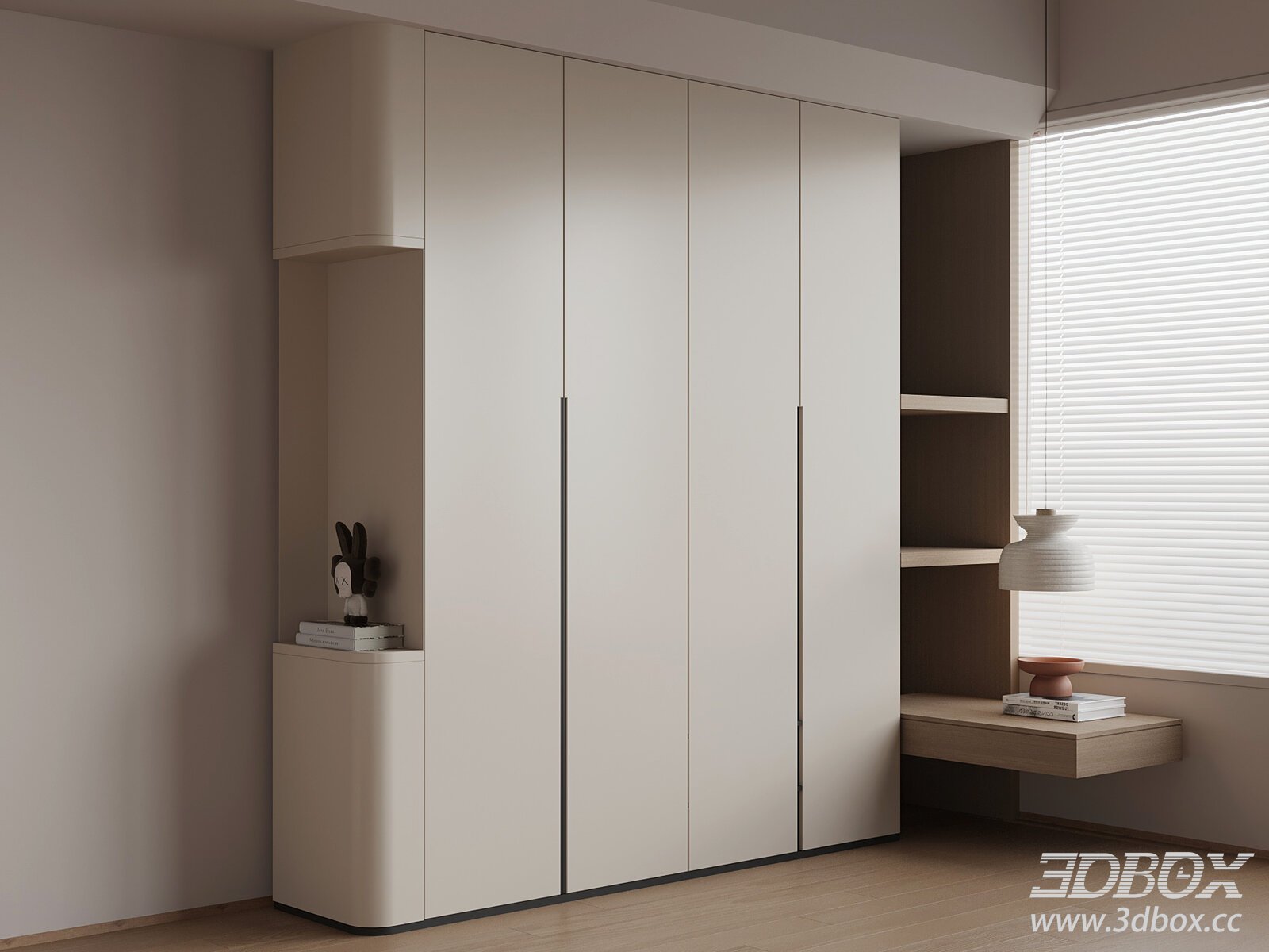 Modern Minimalist Built-in Wardrobe 3D model - thumbnail 1