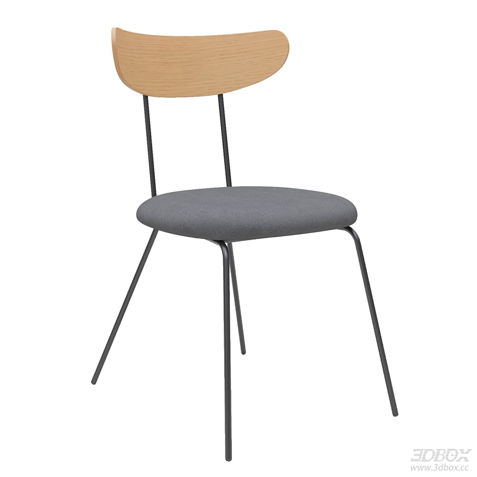 Modern Fabric Upholstered Dining Chair with Wooden Backrest Metal Legs 3D model - front view