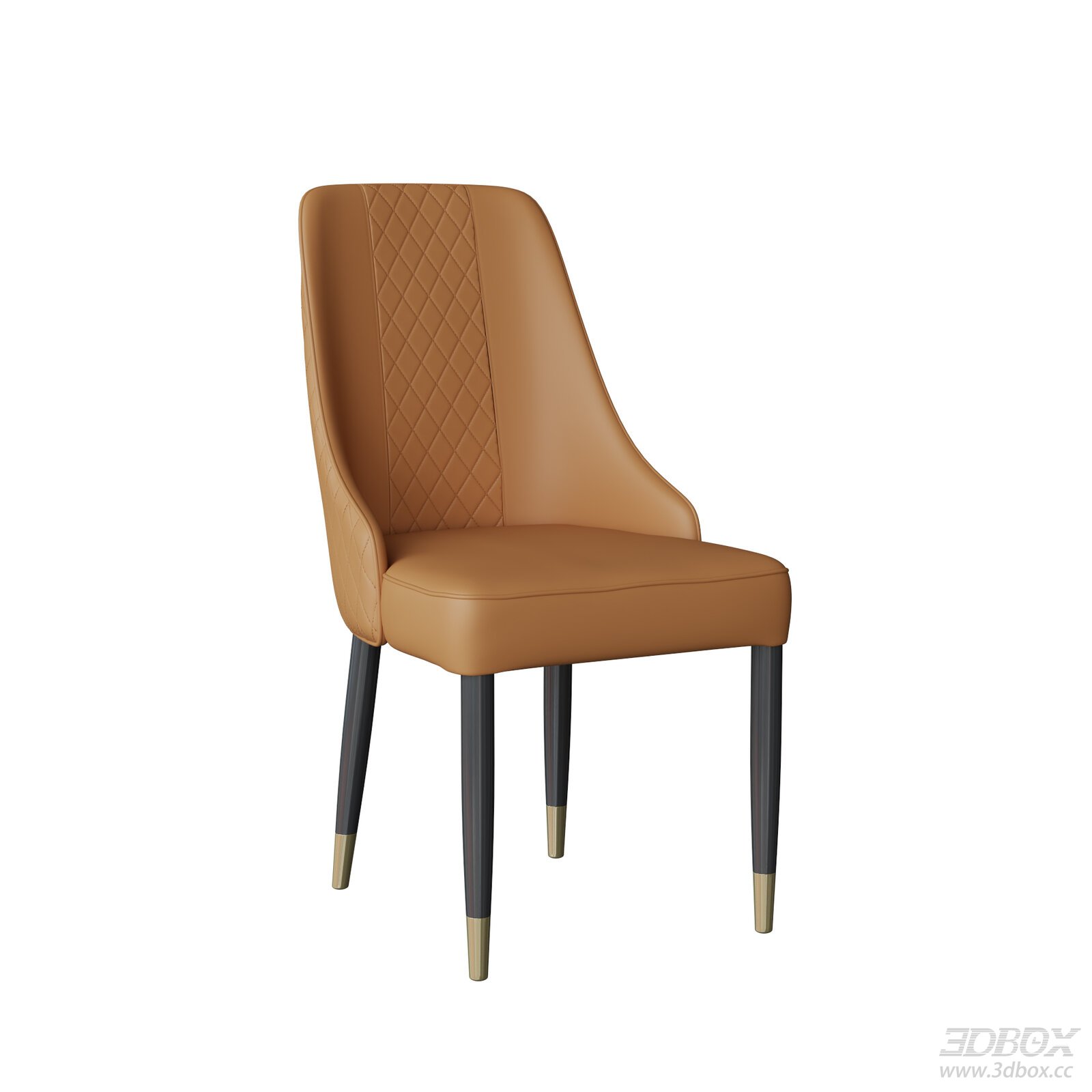 Luxury Modern Leather Dining Chair with Gold Accent 3D model - front view