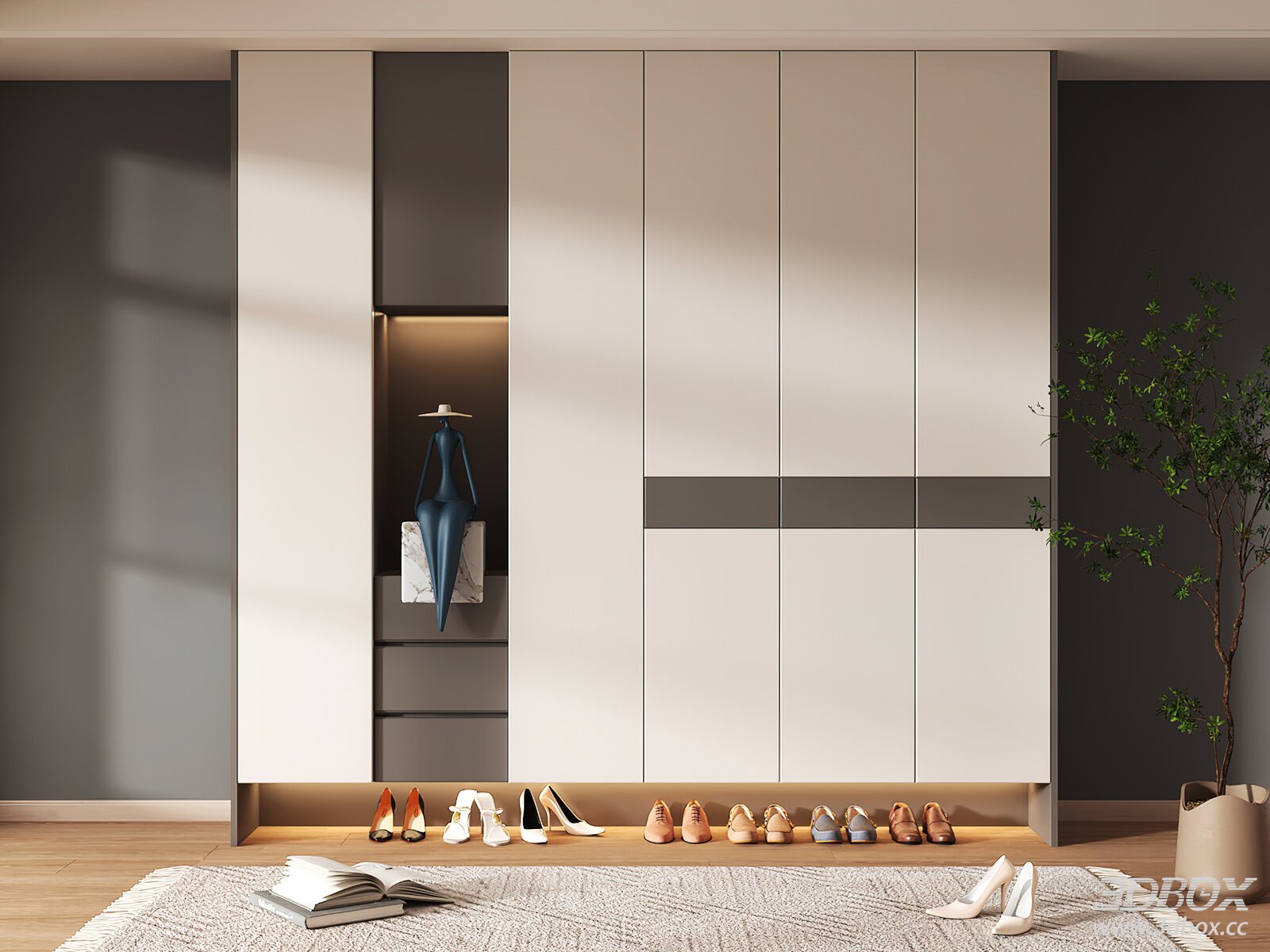 Modern Minimalist Hallway Shoe Storage Cabinet 3D model - front view