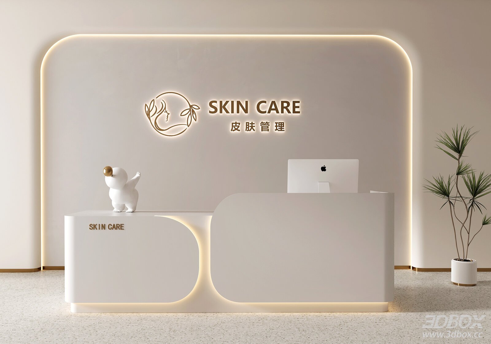 Modern Minimalist Beauty Salon Reception Desk Scene 3D model - front view