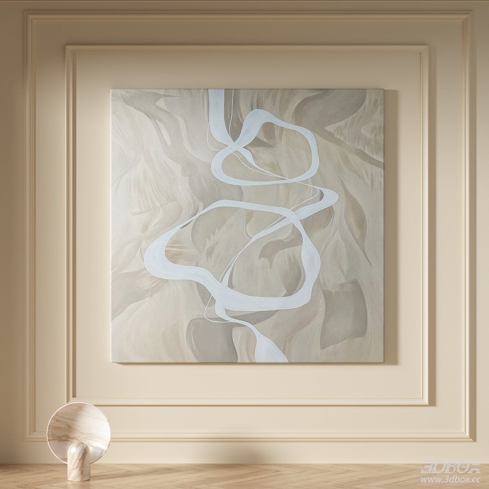 Modern Minimalist Cream Style Abstract Canvas Wall Art 3D model - front view