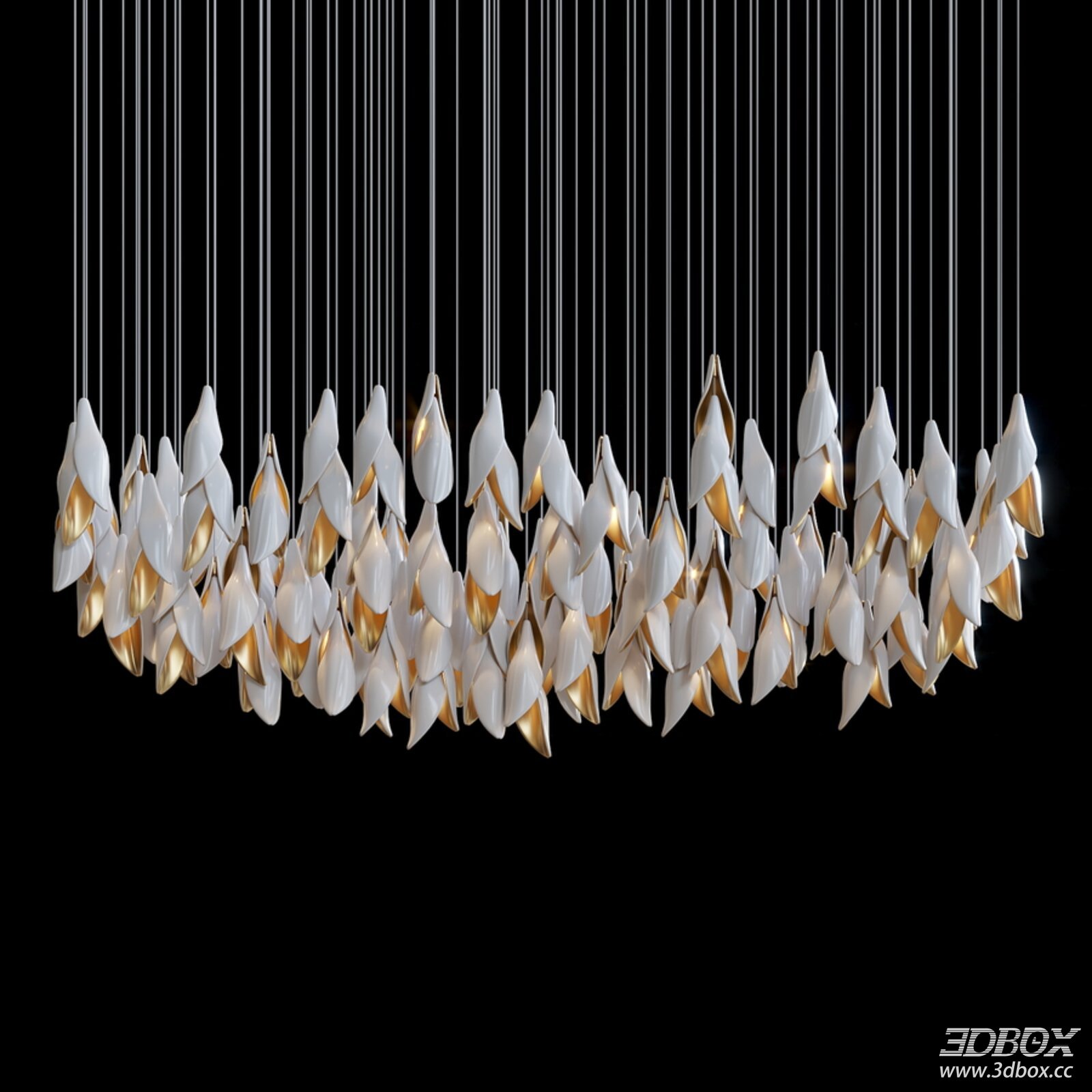 Modern White Gold Artistic Ceiling Chandelier 3D model - front view
