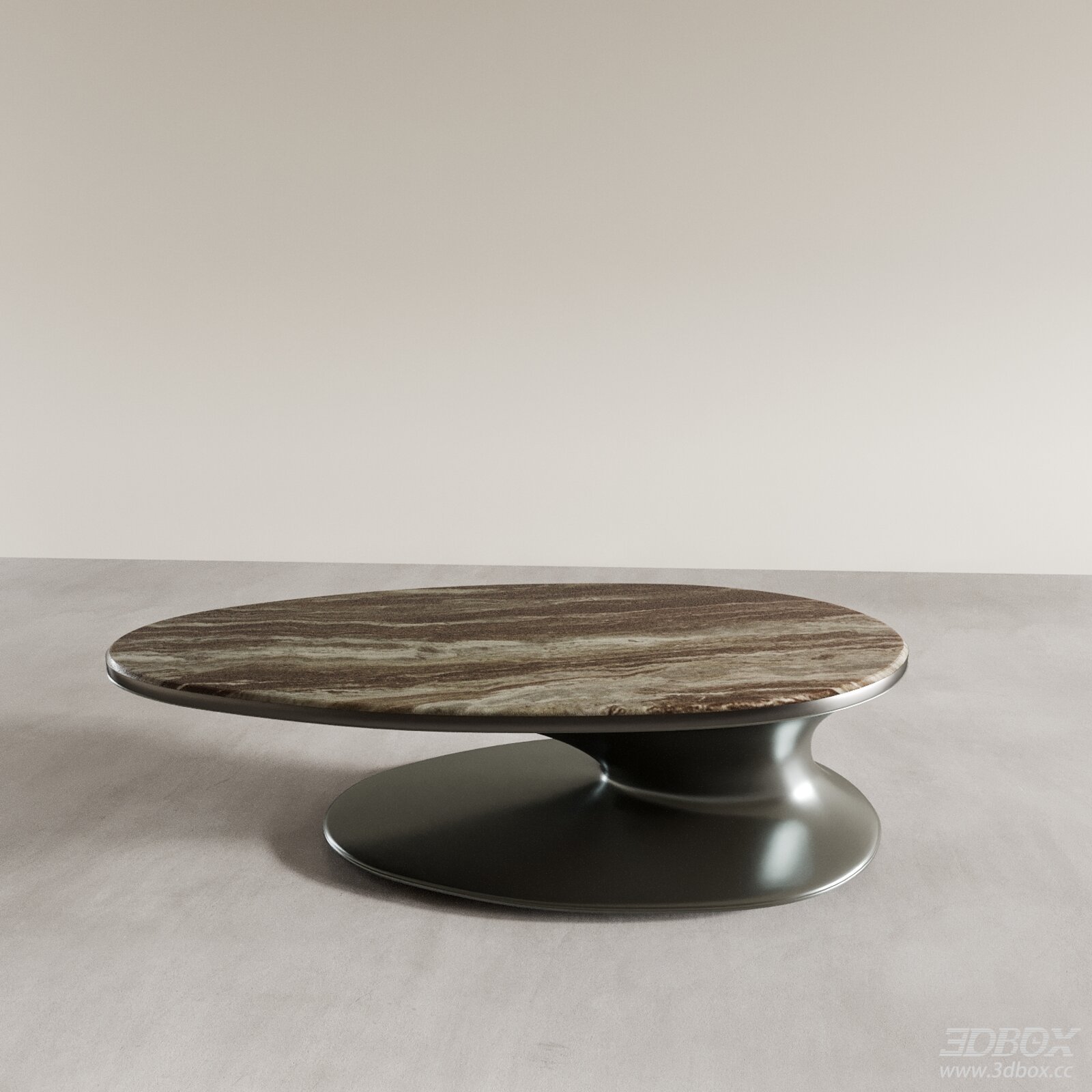 Modern Oval Marble Top Coffee Table Metal Base 3D model - front view