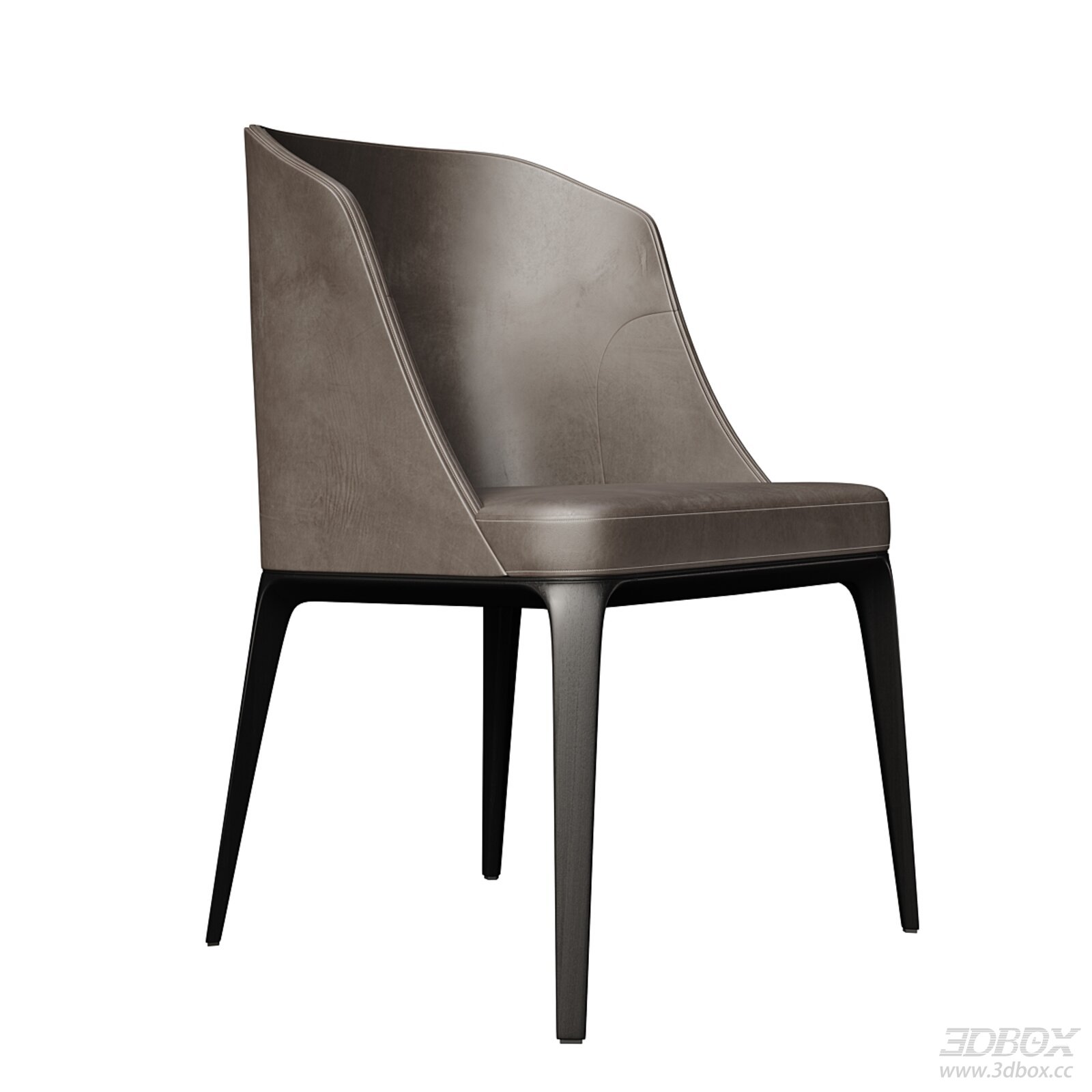 Modern Upholstered Leather Dining Chair with Wooden Legs 3D model - front view