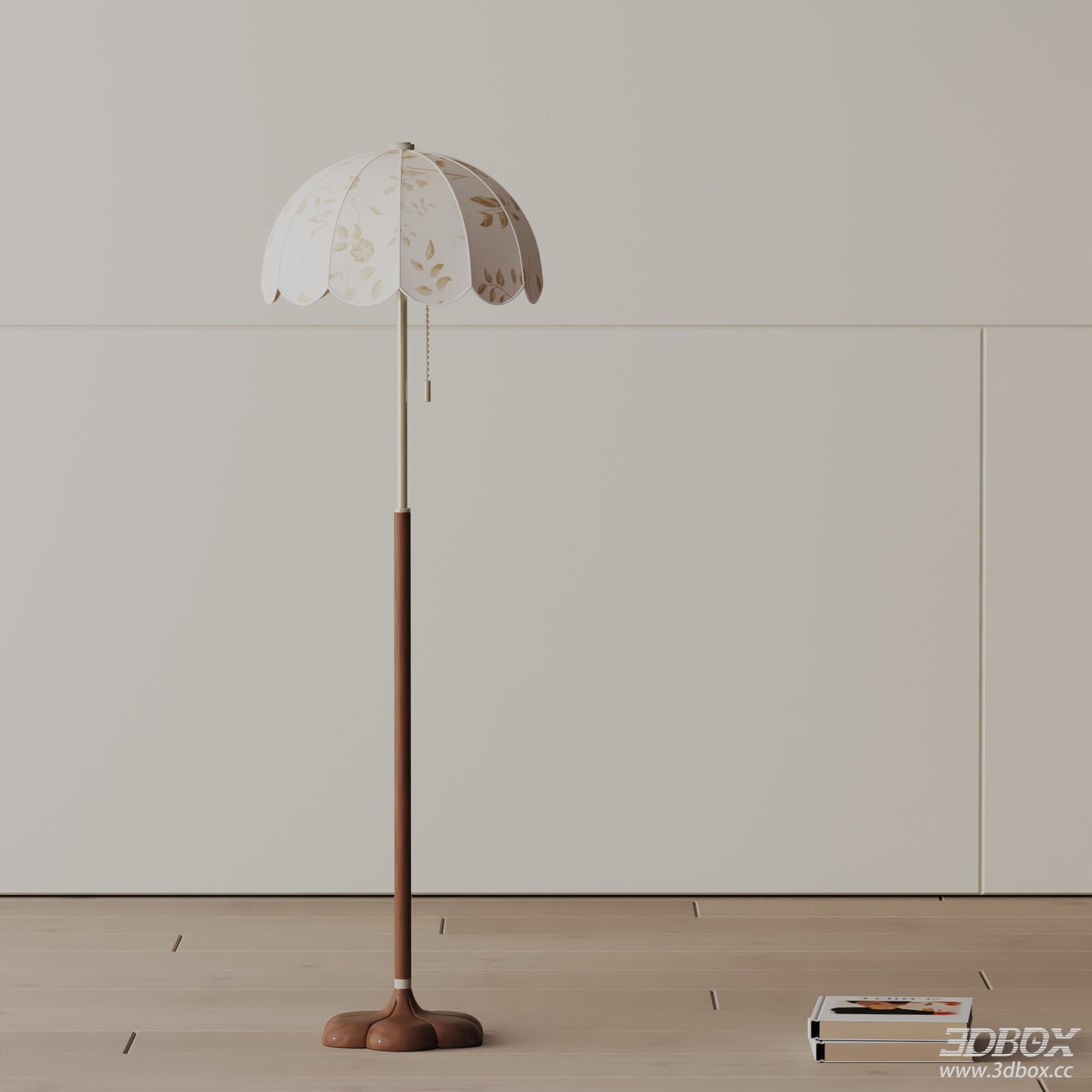 Modern Floral Shade Wooden Floor Lamp 3D model - front view