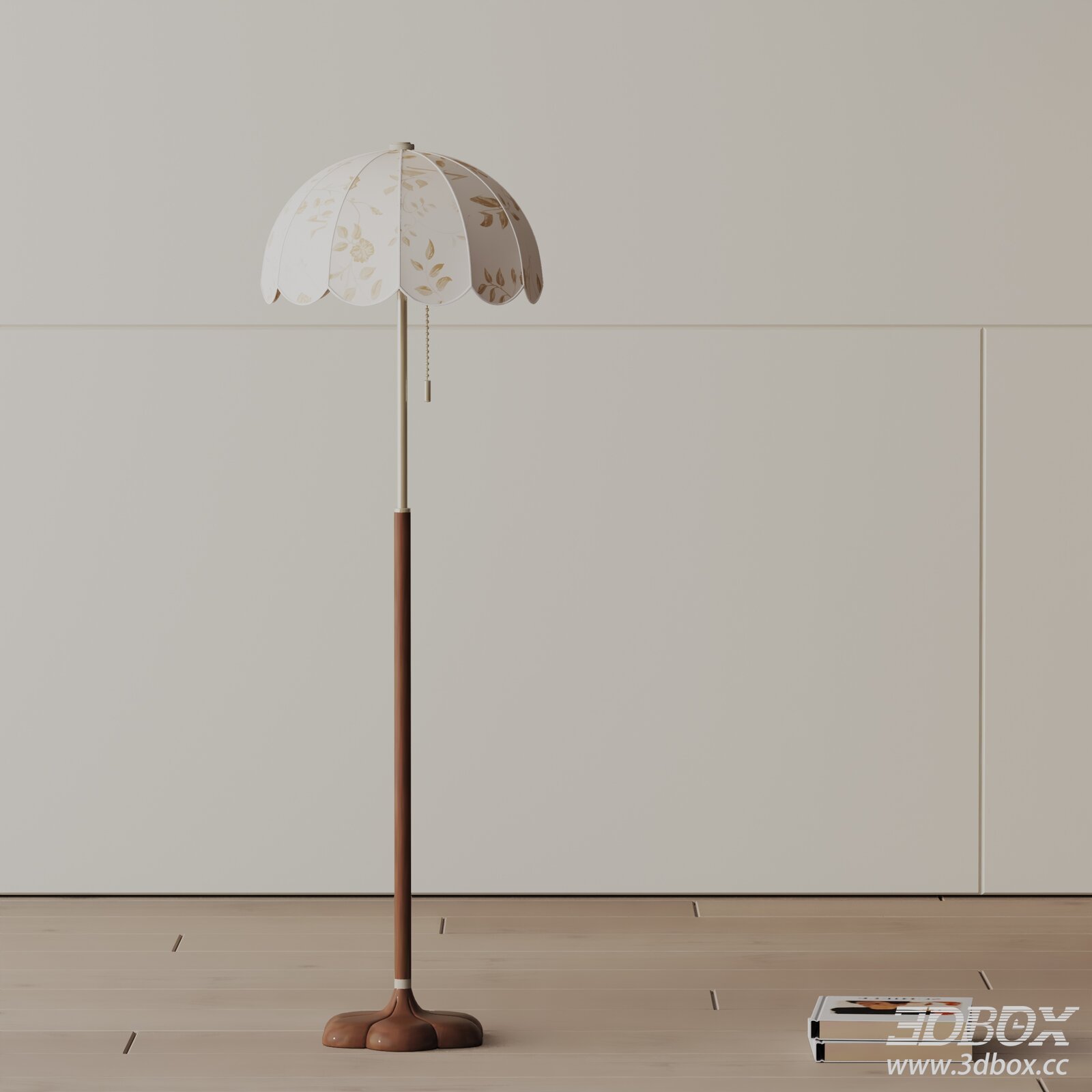Modern Floral Shade Wooden Floor Lamp 3D model - thumbnail 1